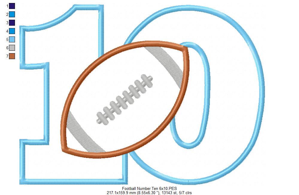 Football Number Ten 10th Tenth Birthday - Applique