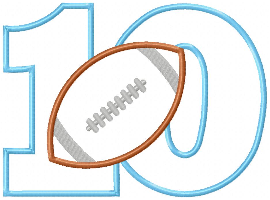 Football Number Ten 10th Tenth Birthday - Applique