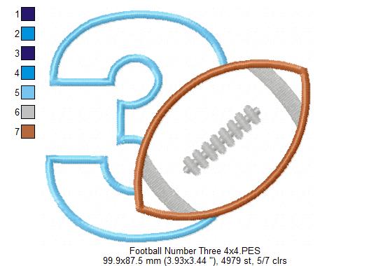 Football Number 3 Three 3rd Birthday - Applique