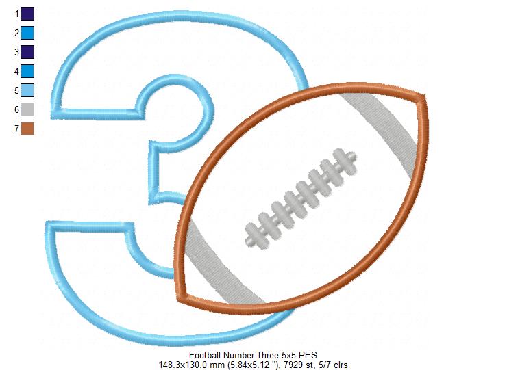 Football Number 3 Three 3rd Birthday - Applique