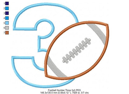 Football Number 3 Three 3rd Birthday - Applique