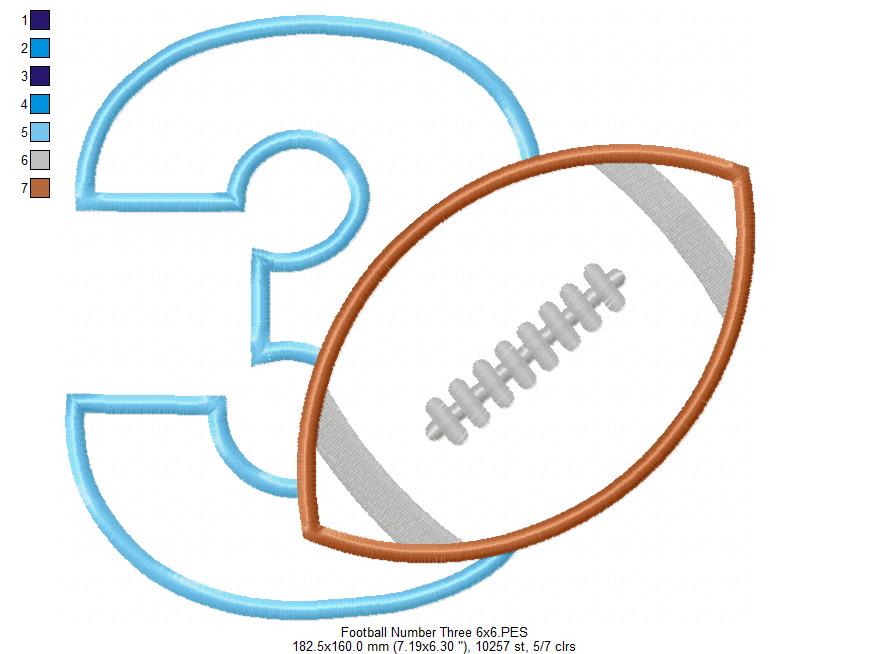Football Number 3 Three 3rd Birthday - Applique