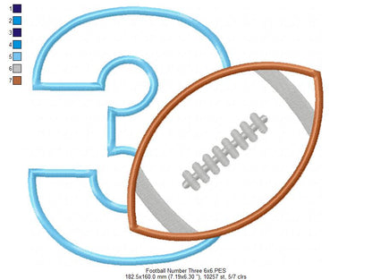 Football Number 3 Three 3rd Birthday - Applique