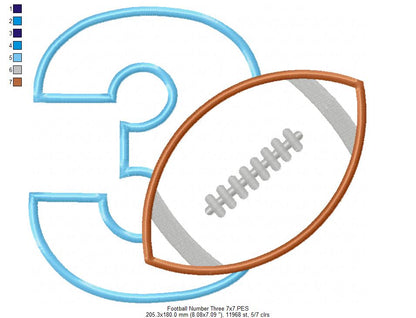 Football Number 3 Three 3rd Birthday - Applique