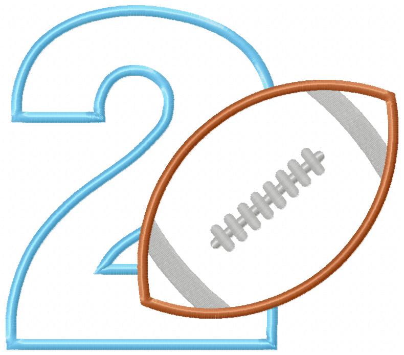 Football Number 2 Two 2nd Birthday - Applique