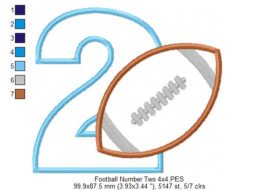 Football Number 2 Two 2nd Birthday - Applique