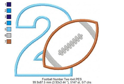 Football Number 2 Two 2nd Birthday - Applique