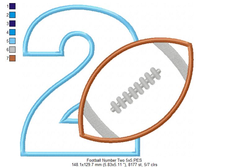 Football Number 2 Two 2nd Birthday - Applique