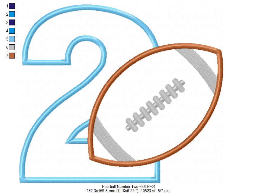 Football Number 2 Two 2nd Birthday - Applique