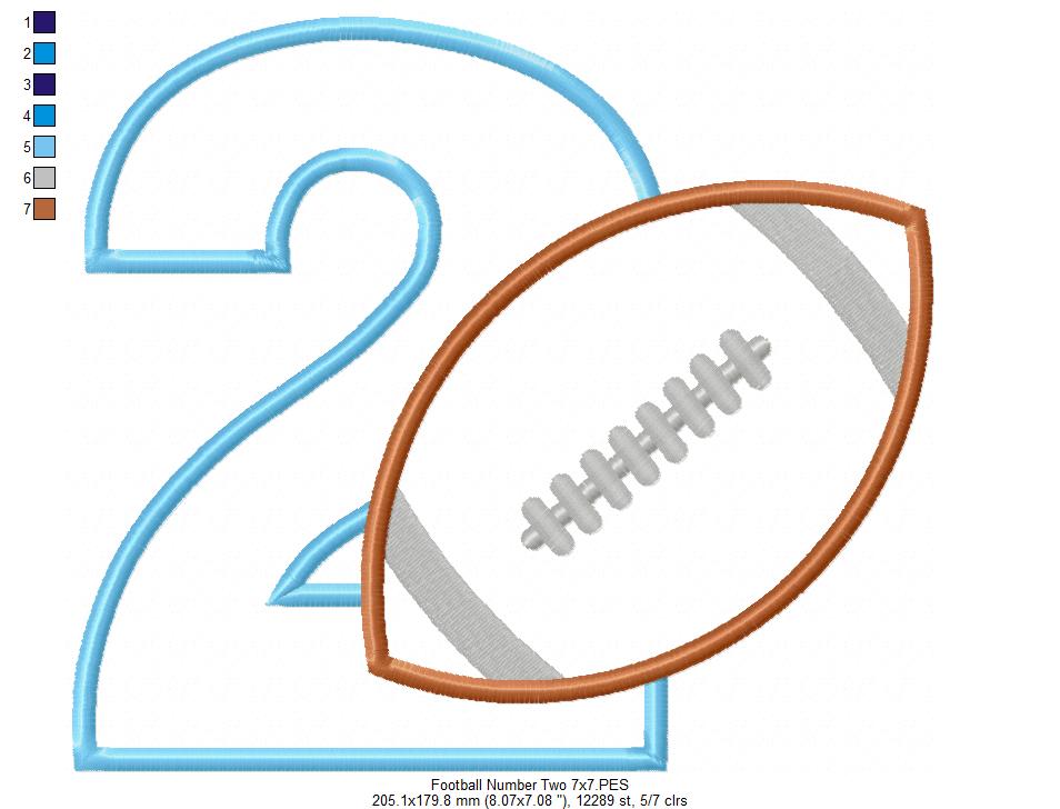 Football Number 2 Two 2nd Birthday - Applique