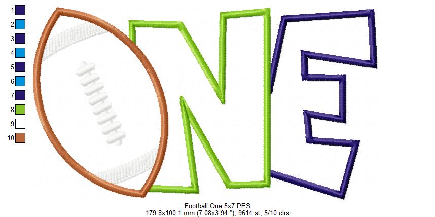 Football Birthday One - Applique - Machine Embroidery Design