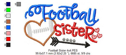 Football Sister - Appliqué - Machine Embroidery Design