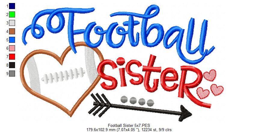 Football Sister - Appliqué - Machine Embroidery Design