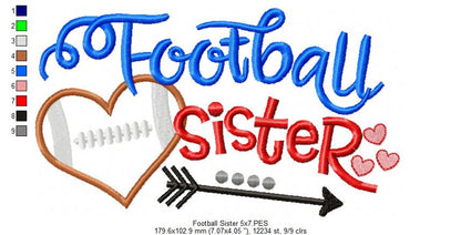 Football Sister - Appliqué - Machine Embroidery Design