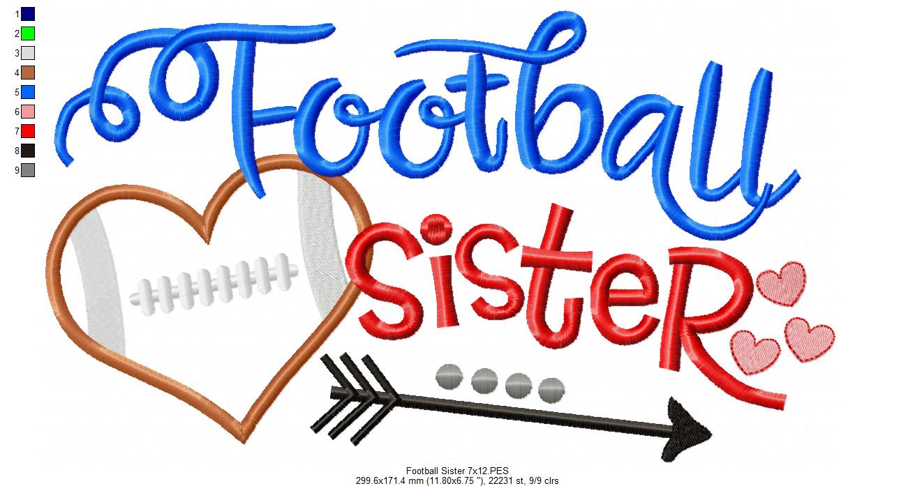 Football Sister - Appliqué - Machine Embroidery Design