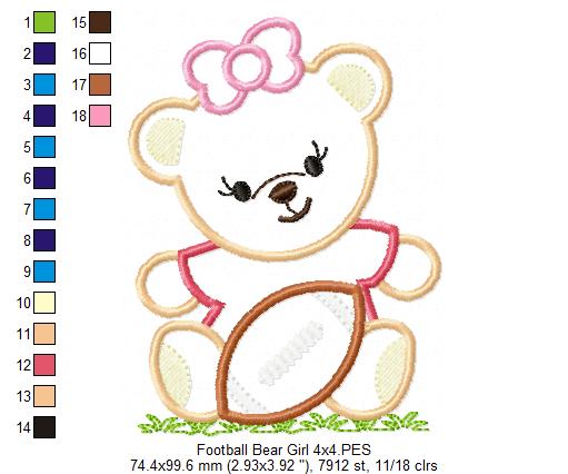 Sweet Football Teddy Girl – Appliqué - Machine Embroidery Design