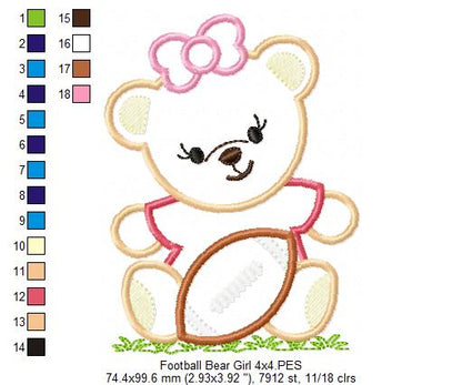 Sweet Football Teddy Girl – Appliqué - Machine Embroidery Design