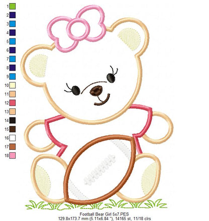 Sweet Football Teddy Girl – Appliqué - Machine Embroidery Design