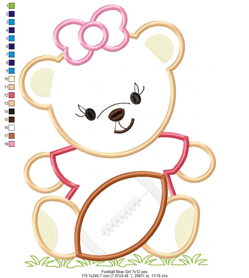 Sweet Football Teddy Girl – Appliqué - Machine Embroidery Design