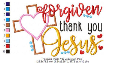 Easter Cross Forgiven Thank you Jesus - Applique - Machine Embroidery Design