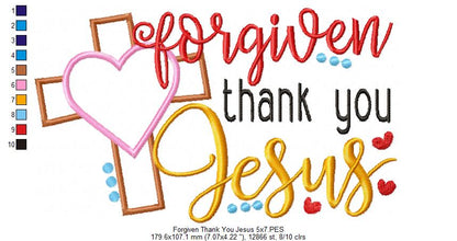 Easter Cross Forgiven Thank you Jesus - Applique - Machine Embroidery Design