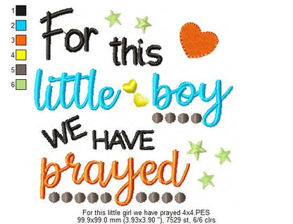 For This Little Boy we Have Prayed - Fill Stitch - Machine Embroidery Design