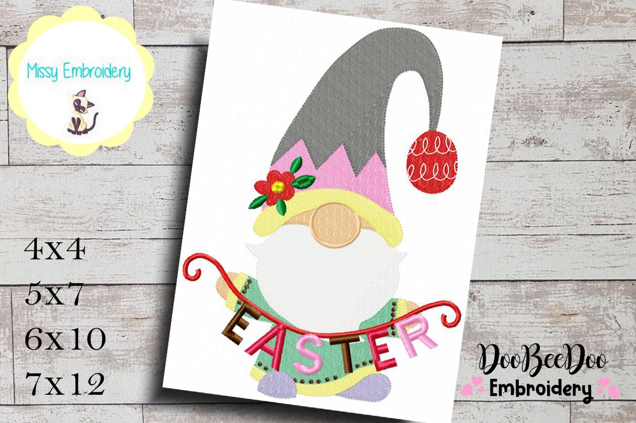 Easter Gnome - Fill Stitch - 4x4 5x7 6x10 7x12
