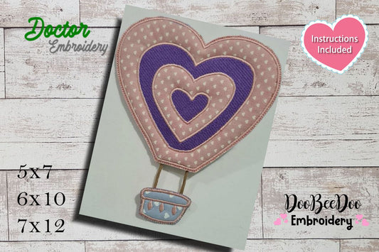 Valentine's Hot Air Ballon Ornament - ITH Project - Machine Embroidery Design