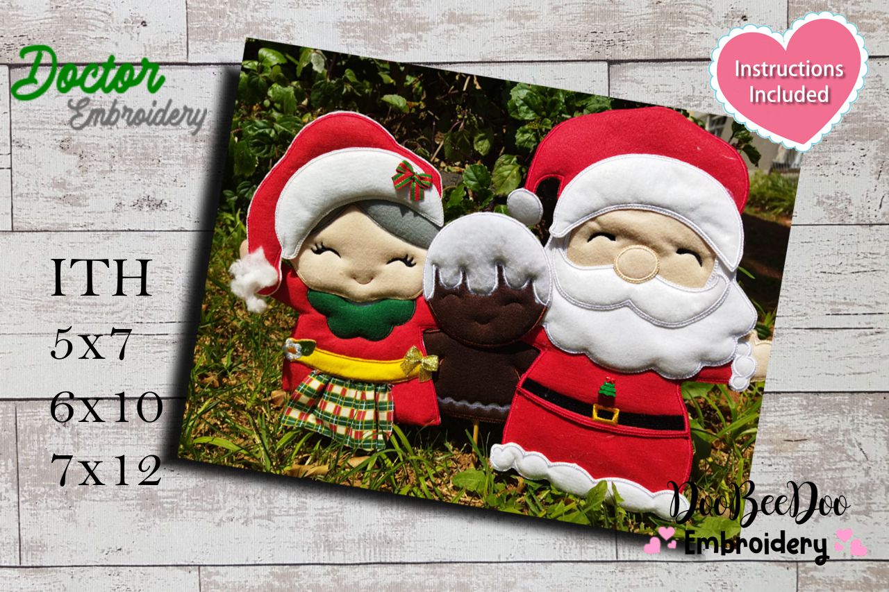 Santa Claus Family Vase Ornament - ITH Project - Machine Embroidery Design