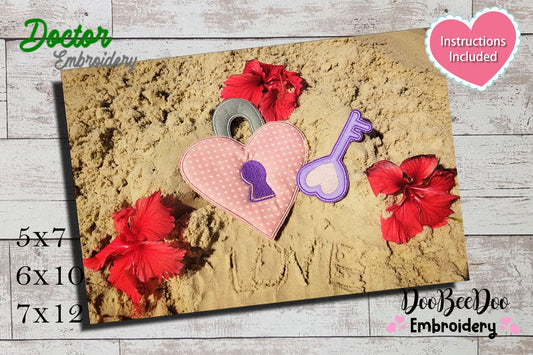 Lock and Key Heart Valentine's Ornament - ITH Project - Machine Embroidery Design
