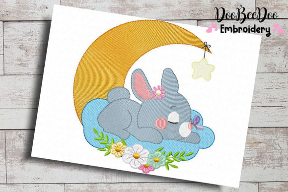 Baby Bunny With Star Ballon - Rippled Stitch Machine Embroidery Design