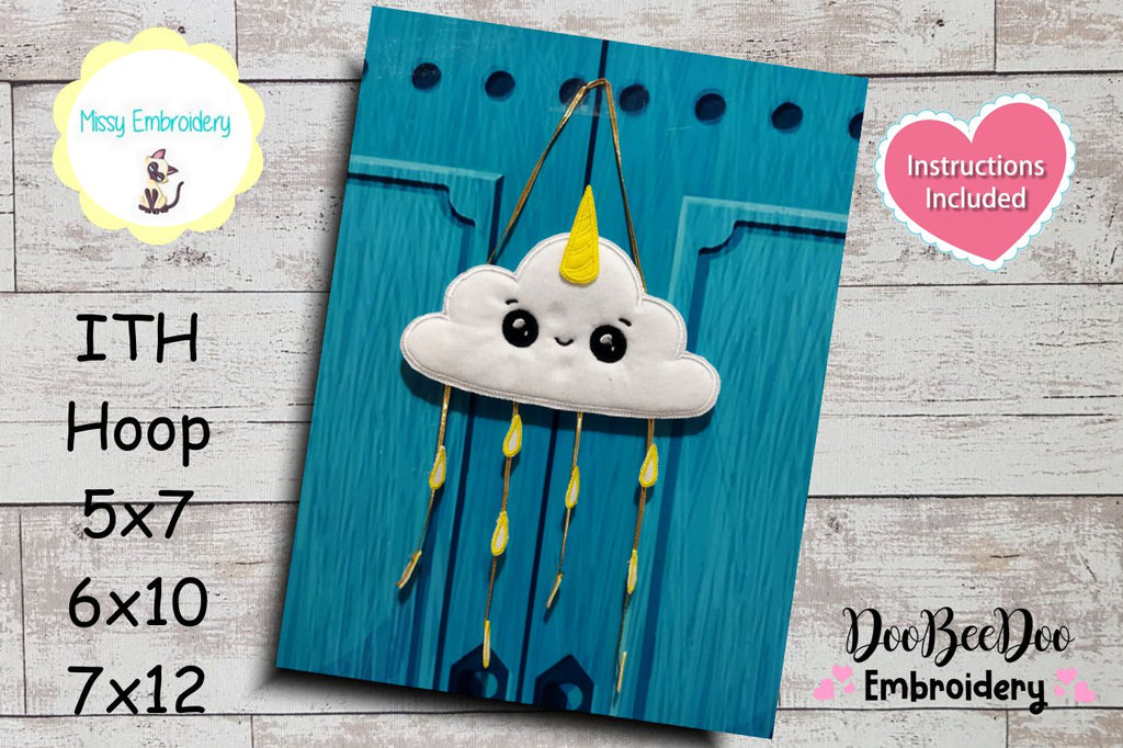 Unicorn Raining Cloud Door Ornament - ITH Project - Machine Embroidery Design
