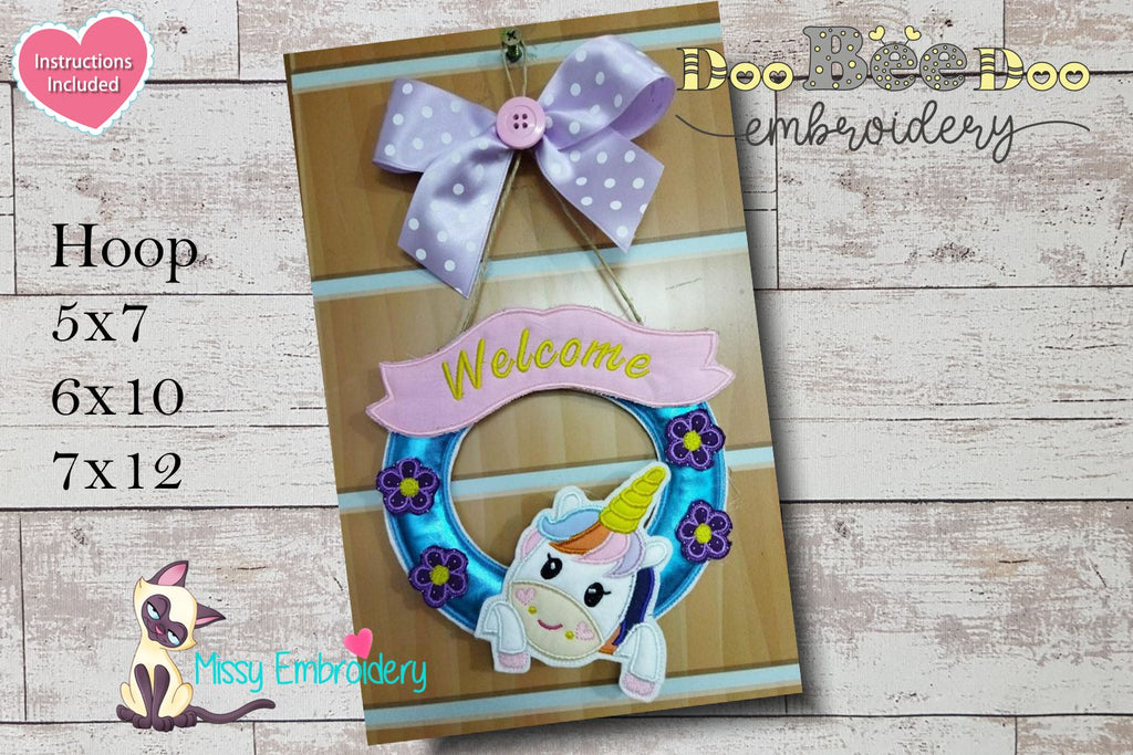 Unicorn Welcome Wreath - ITH Project - Machine Embroidery Design