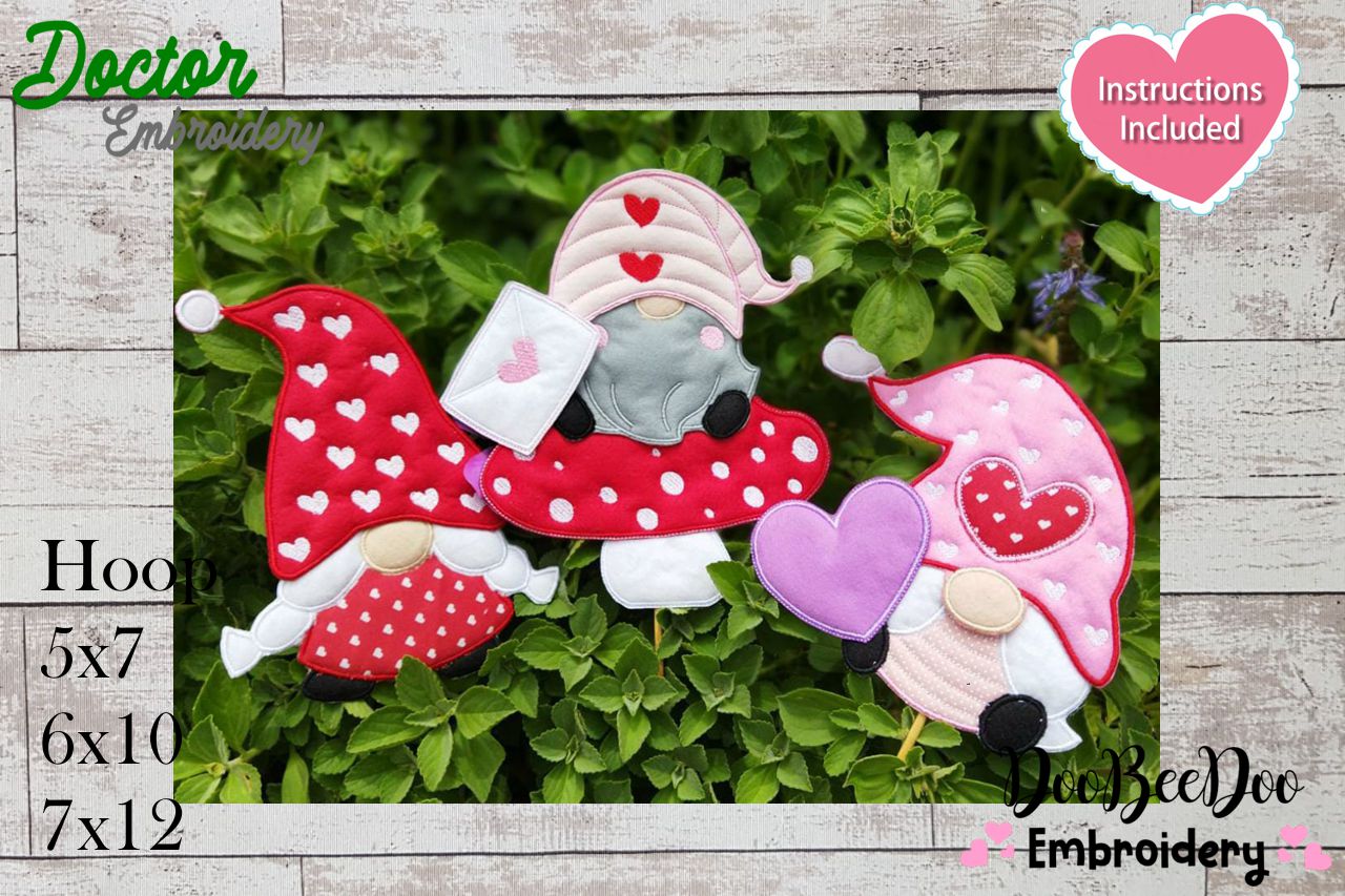 Hearts Gnomes Ornaments - ITH Project - Machine Embroidery Design