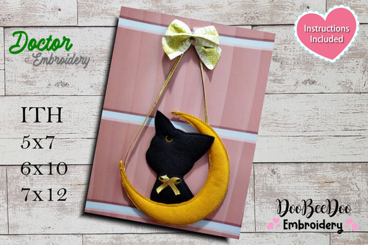 Cat and Moon Door Ornament - ITH Project - Machine Embroidery Design