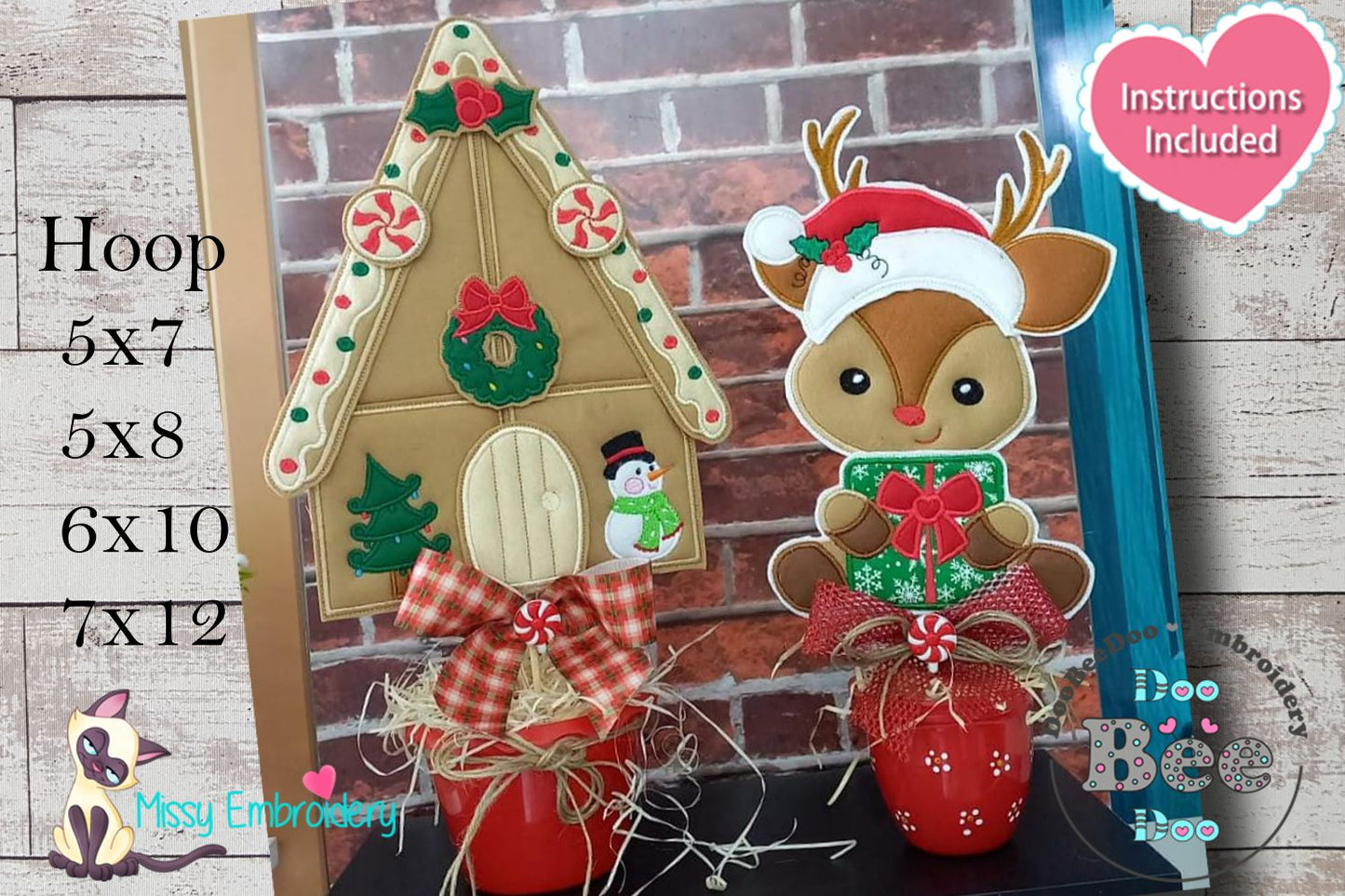 Reindeer Gift and Gingerbread House - Set of 2 Designs - ITH Project - Machine Embroidery Design