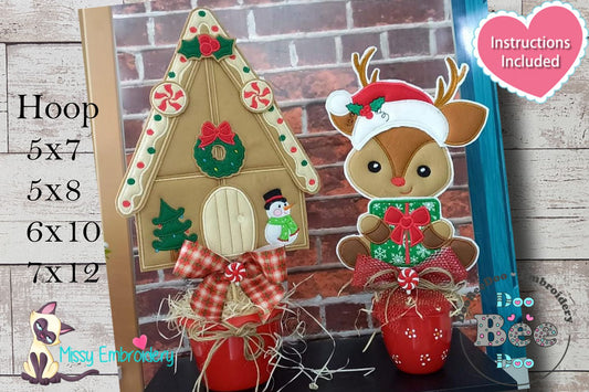 Reindeer Gift and Gingerbread House - Set of 2 Designs - ITH Project - Machine Embroidery Design