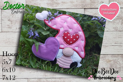 Gnome Purple Heart Ornament - ITH Project - Machine Embroidery Design