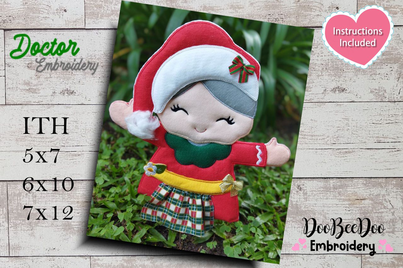 Cute Mrs. Claus Vase Ornament - ITH Project - Machine Embroidery Design