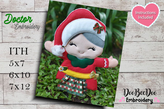 Cute Mrs. Claus Vase Ornament - ITH Project - Machine Embroidery Design