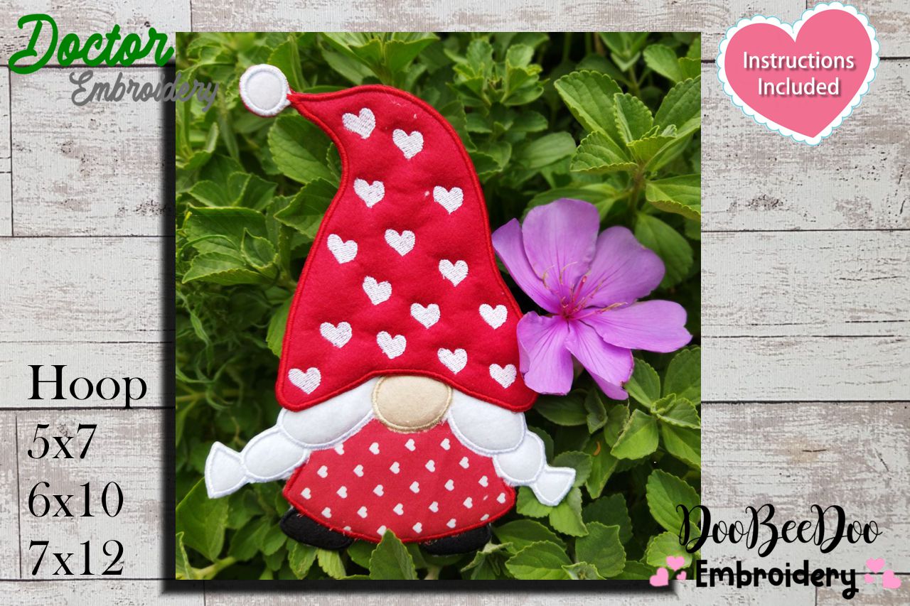 Gnome Hat of Hearts Ornament - ITH Project - Machine Embroidery Design