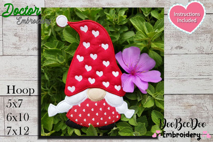 Gnome Hat of Hearts Ornament - ITH Project - Machine Embroidery Design