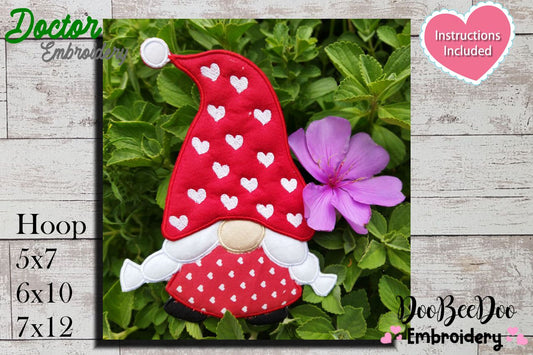 Gnome Hat of Hearts Ornament - ITH Project - Machine Embroidery Design