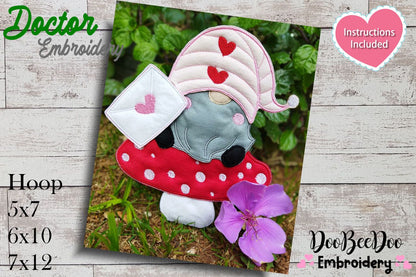 Gnome Love Letter Ornament  - ITH Project - Machine Embroidery Design