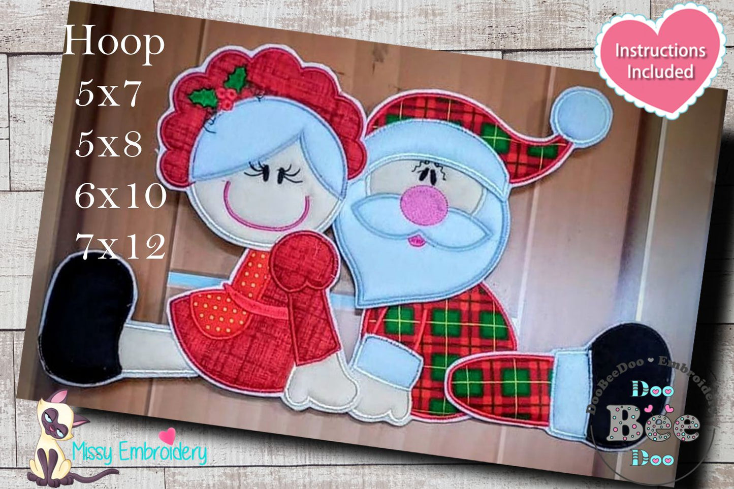 Christmas Santa Claus and Mrs Claus in Love - ITH Project - Machine Embroidery Design