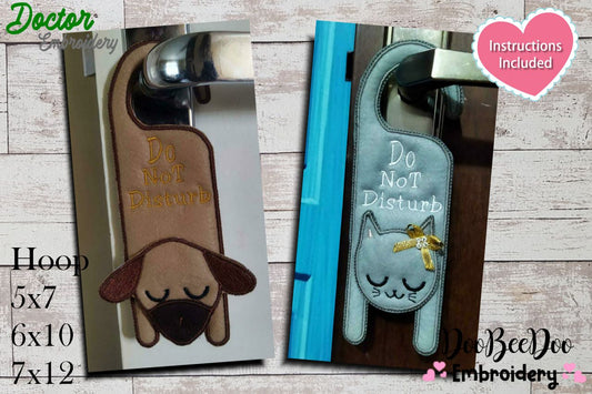 Cute Cat and Dog Door Hanger - ITH Project - Machine Embroidery Design