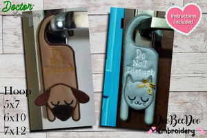 Cute Cat and Dog Door Hanger - ITH Project - Machine Embroidery Design