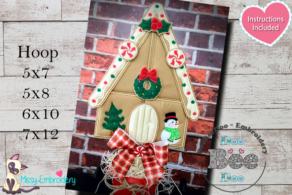 Gingerbread House Christmas Ornament - ITH Project - Machine Embroidery Design