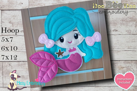 Mermaid With Bows - ITH Applique