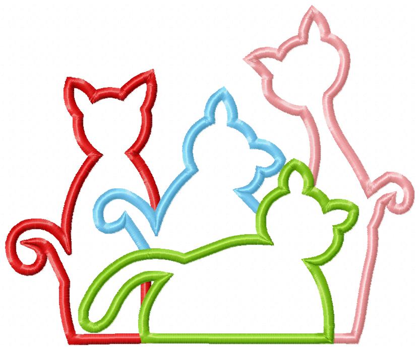 Four Colorful Cats – Appliqué – Machine Embroidery Design